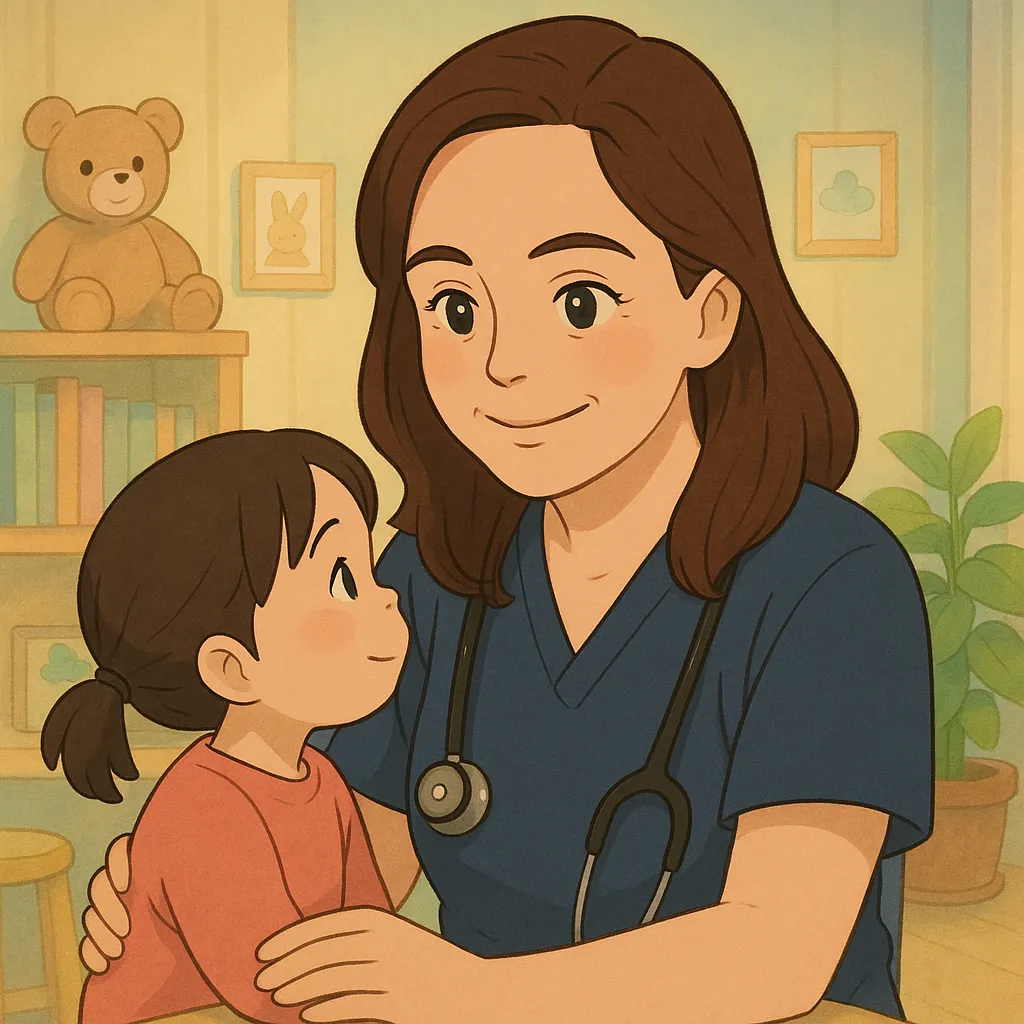 Dr. Elizabeth Darcy with a young patient